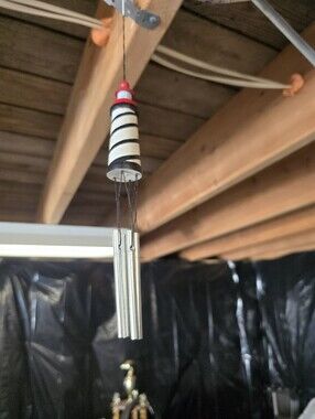 Striped Wooden Lighthouse Wind Chime - Black, White & Red